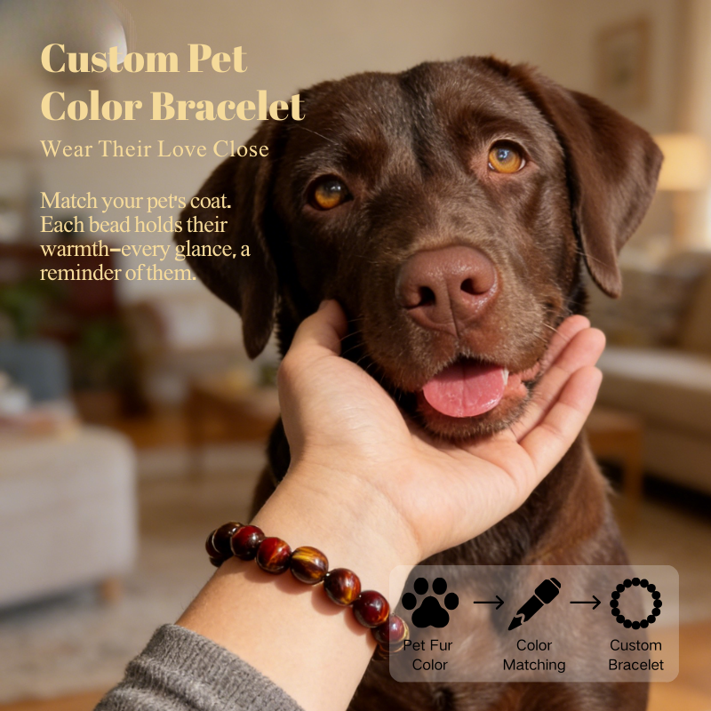 Personalized red brown labralador dog memorial bracelet with natural stone beads, a keepsake to remember your beloved pet.
