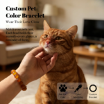 Personalized caramel cat memorial bracelet with natural stone beads, a keepsake to remember your beloved pet.