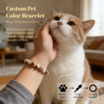 Personalized cream cat memorial bracelet with natural stone beads, a keepsake to remember your beloved pet.