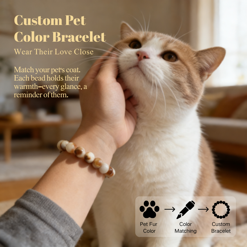 cat-pet-memorial-bracelet-cream-002 Personalized cream cat memorial bracelet with natural stone beads, a keepsake to remember your beloved pet.