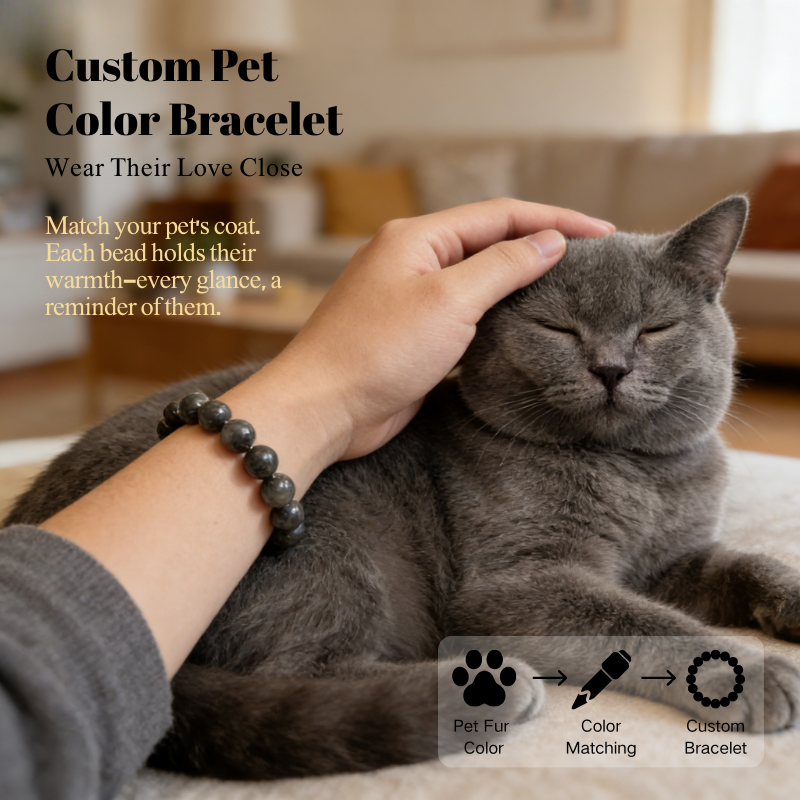 cat-pet-memorial-bracelet-dark-gray-001 Personalized dark gray cat memorial bracelet with natural stone beads, a keepsake to remember your beloved pet.