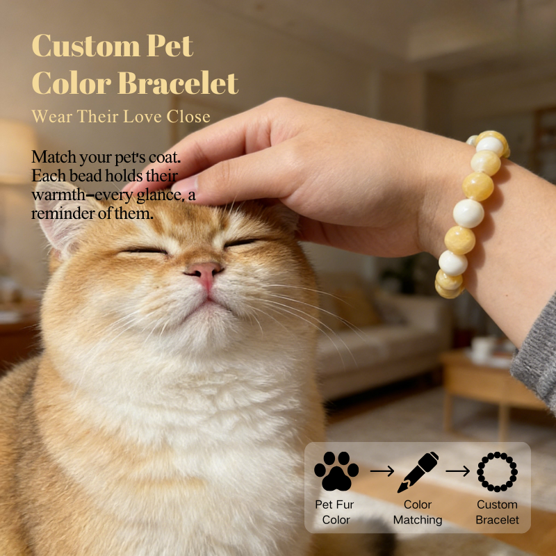 cat-pet-memorial-bracelet-golden-001 Personalized golden cat memorial bracelet with natural stone beads, a keepsake to remember your beloved pet.