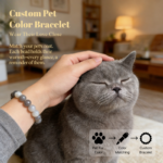 Personalized gray blue cat memorial bracelet with natural stone beads, a keepsake to remember your beloved pet.