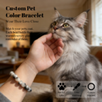 Personalized maine coon cat memorial bracelet with natural stone beads, a keepsake to remember your beloved pet.