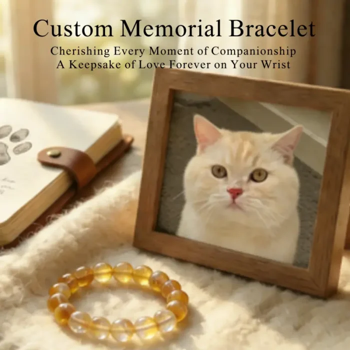 Personalized siberian memorial bracelet with natural stone beads, a keepsake to remember your beloved pet.