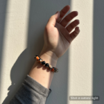 Personalized tortie cat memorial bracelet with natural stone beads, a keepsake to remember your beloved pet.