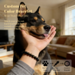 Personalized golden balck dog memorial bracelet with natural stone beads, a keepsake to remember your beloved pet.