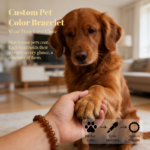 Personalized caramel dog memorial bracelet with natural stone beads, a keepsake to remember your beloved pet.