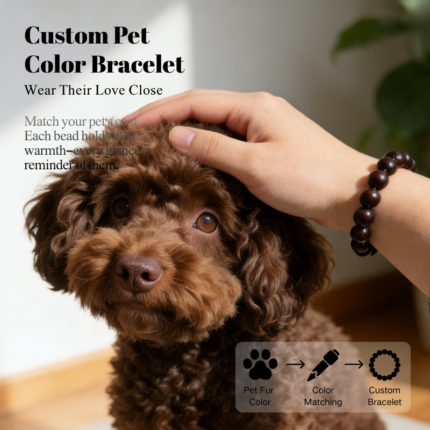 Personalized chocolate teddy dog memorial bracelet with natural stone beads, a keepsake to remember your beloved pet.