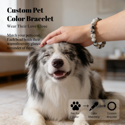 Personalized collie dog memorial bracelet with natural stone beads, a keepsake to remember your beloved pet.