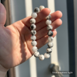 Personalized collie dog memorial bracelet with natural stone beads, a keepsake to remember your beloved pet.