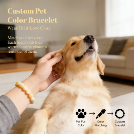 Personalized golden dog memorial bracelet with natural stone beads, a keepsake to remember your beloved pet.