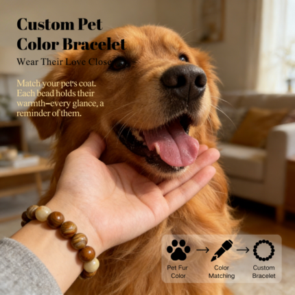 Personalized golden retriever memorial bracelet with natural stone beads, a keepsake to remember your beloved pet.