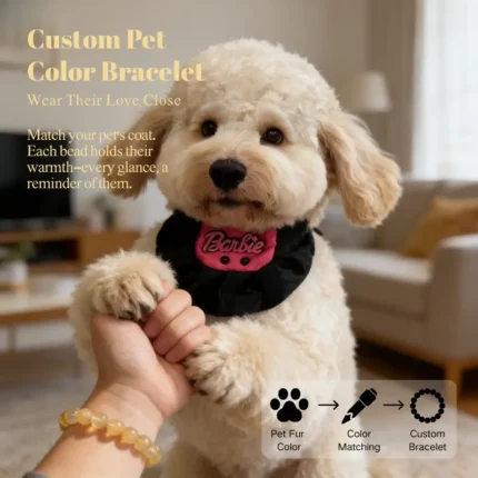 Personalized goldendoodle memorial bracelet with natural stone beads, a keepsake to remember your beloved pet.