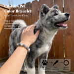 Personalized gray blue dog memorial bracelet with natural stone beads, a keepsake to remember your beloved pet.