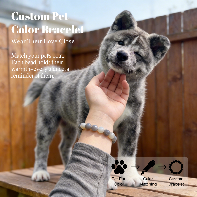 dog-pet-memorial-bracelet-gray-blue-002 Personalized gray blue dog memorial bracelet with natural stone beads, a keepsake to remember your beloved pet.