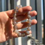 Personalized gray blue cat memorial bracelet with natural stone beads, a keepsake to remember your beloved pet.