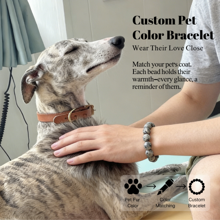 Personalized Pet Memorial Bracelet – Handmade Natural Stone Jewelry to Remember Your Beloved Pet/Dog/Gray Snow