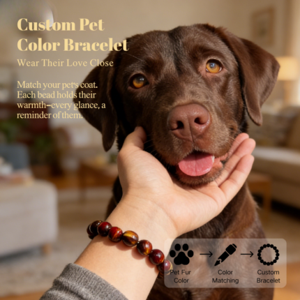 Personalized red brown labralador dog memorial bracelet with natural stone beads, a keepsake to remember your beloved pet.