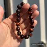 Personalized red brown labralador dog memorial bracelet with natural stone beads, a keepsake to remember your beloved pet.