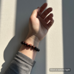 Personalized red brown labralador dog memorial bracelet with natural stone beads, a keepsake to remember your beloved pet.