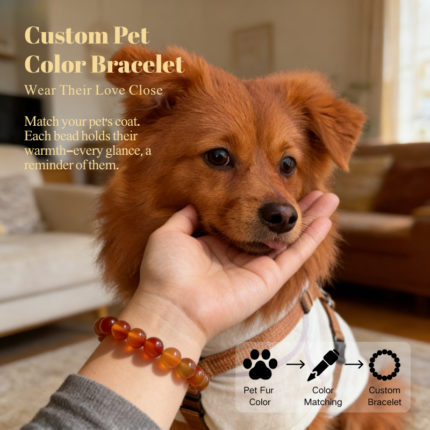 Personalized red orange dog memorial bracelet with natural stone beads, a keepsake to remember your beloved pet.