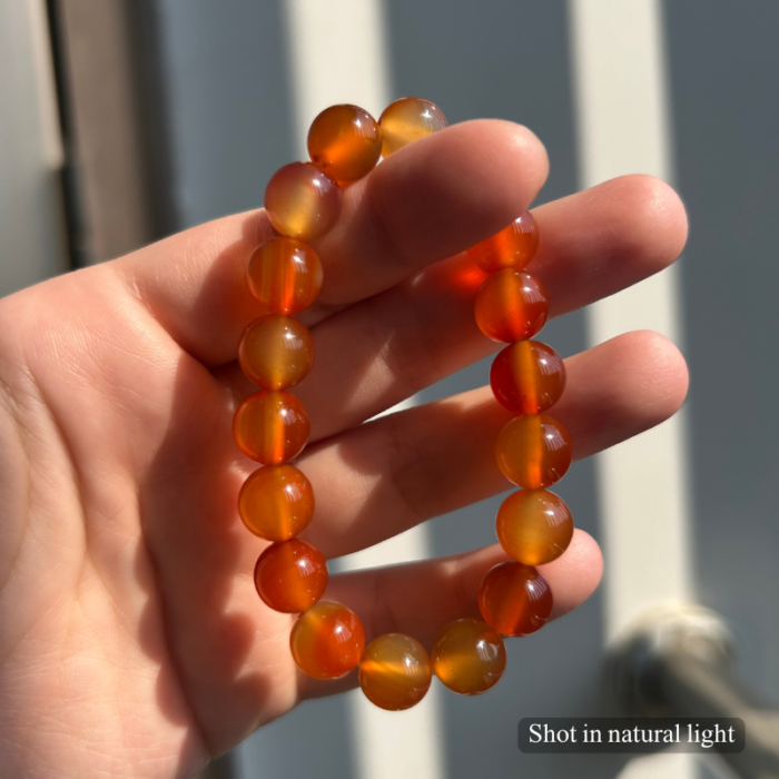 Personalized red orange cat memorial bracelet with natural stone beads, a keepsake to remember your beloved pet.