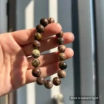 Personalized tabby dog memorial bracelet with natural stone beads, a keepsake to remember your beloved pet.