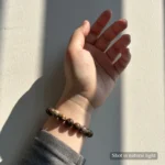 Personalized tabby dog memorial bracelet with natural stone beads, a keepsake to remember your beloved pet.