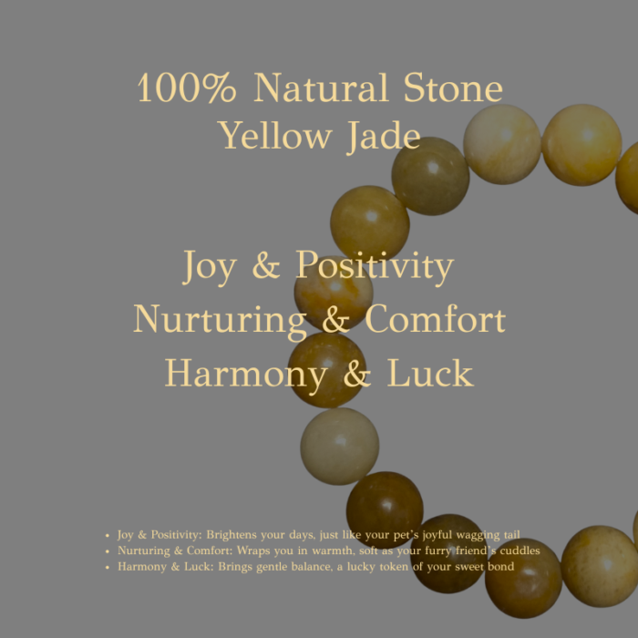 dog-pet-memorial-bracelet-yellow-0015 Personalized yellow cat memorial bracelet with natural stone beads, a keepsake to remember your beloved pet.
