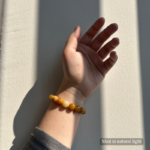 Personalized yellow cat memorial bracelet with natural stone beads, a keepsake to remember your beloved pet.