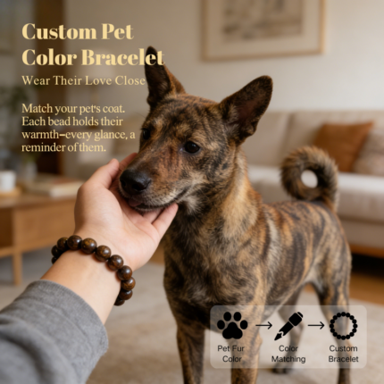 Personalized yellow brown tabby dog memorial bracelet with natural stone beads, a keepsake to remember your beloved pet.