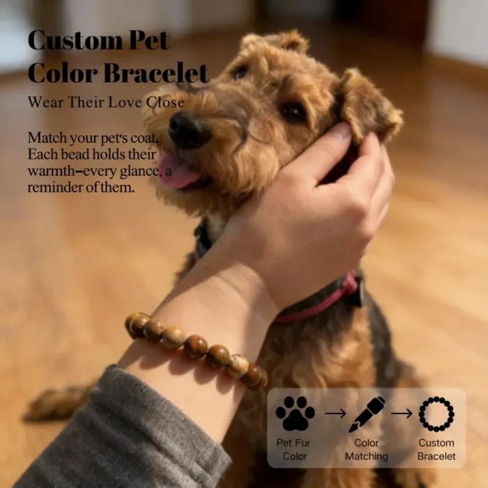 dog-pet-memorial-braceletyellow-terriers-001 Personalized terriers dog memorial bracelet with natural stone beads, a keepsake to remember your beloved pet.