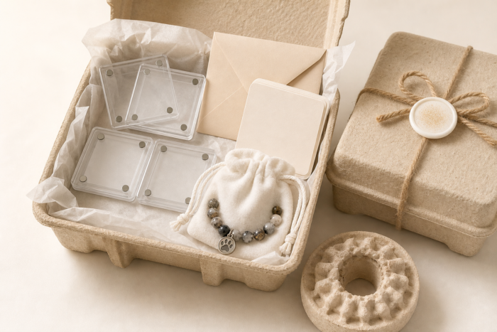 Remembrance set packaging placeholder Pet remembrance bracelet set with magnetic memory frames, keepsake cards and gift packaging