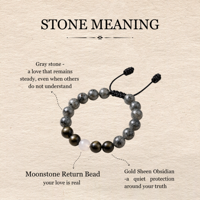 Never Just a Pet gray stone pet memorial bracelet stone meaning with Moonstone Return Bead and Gold Sheen Obsidian