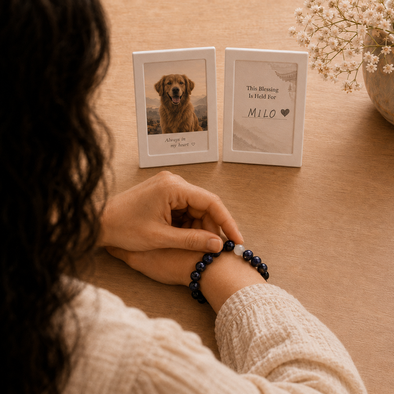 Handmade pet remembrance bracelet with one Moonstone Return Bead