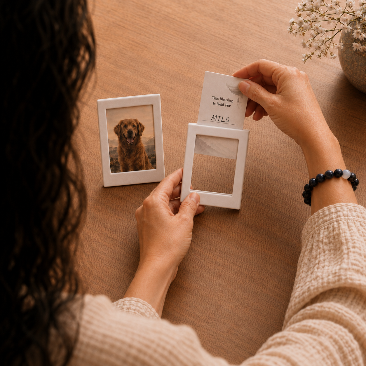 Two small magnetic pet memorial frames for a photograph, name, or note
